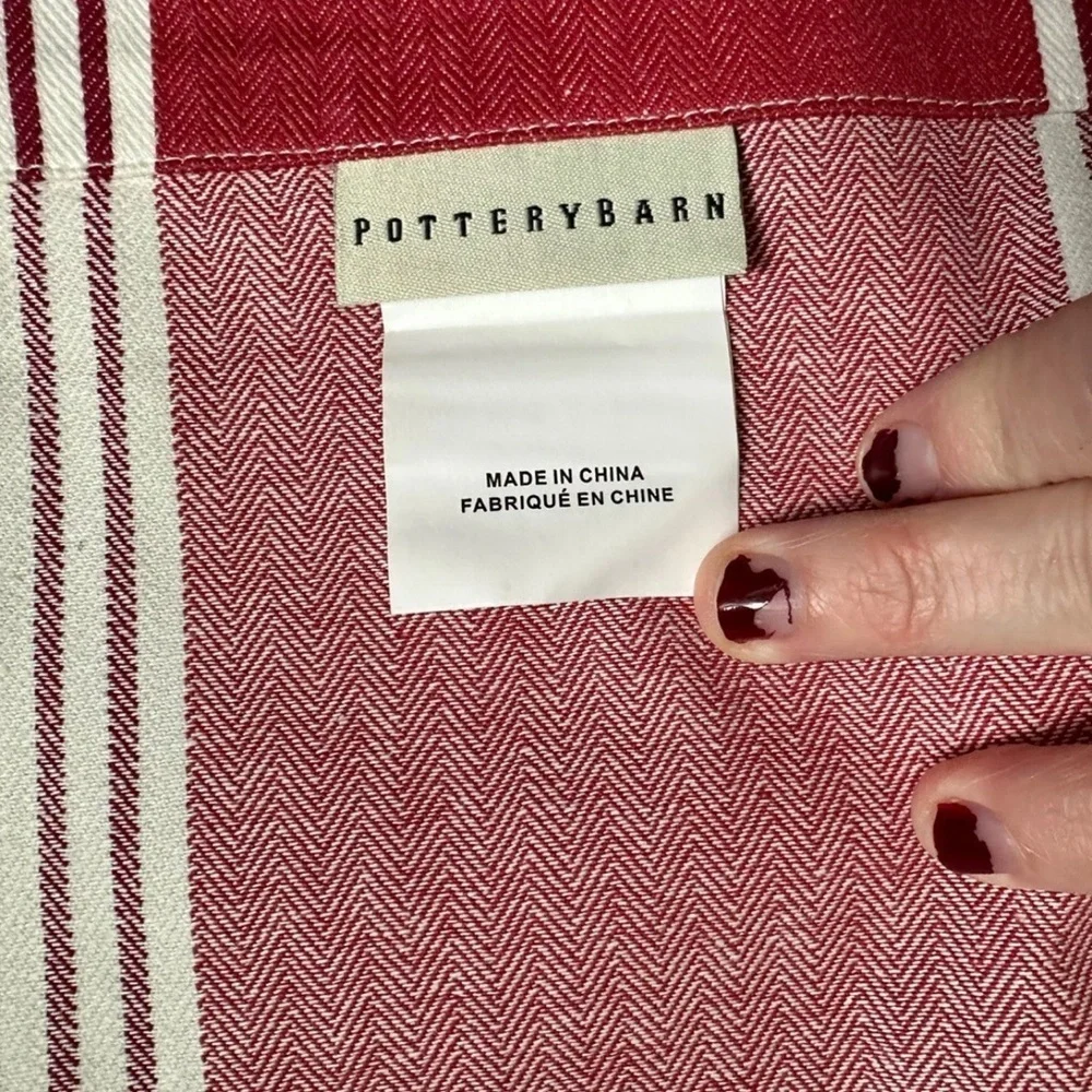 POTTERY BARN CADIZ STRIPE CAFE CURTAIN 13”x44” (2 Panels) RED POLE POCKET Set